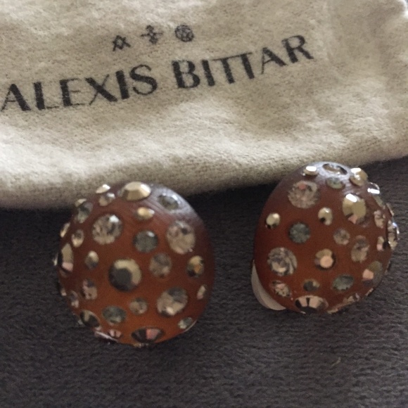 Alexis Bittar Lucite Crystal Dome Clip On Earrings - Picture 2 of 3